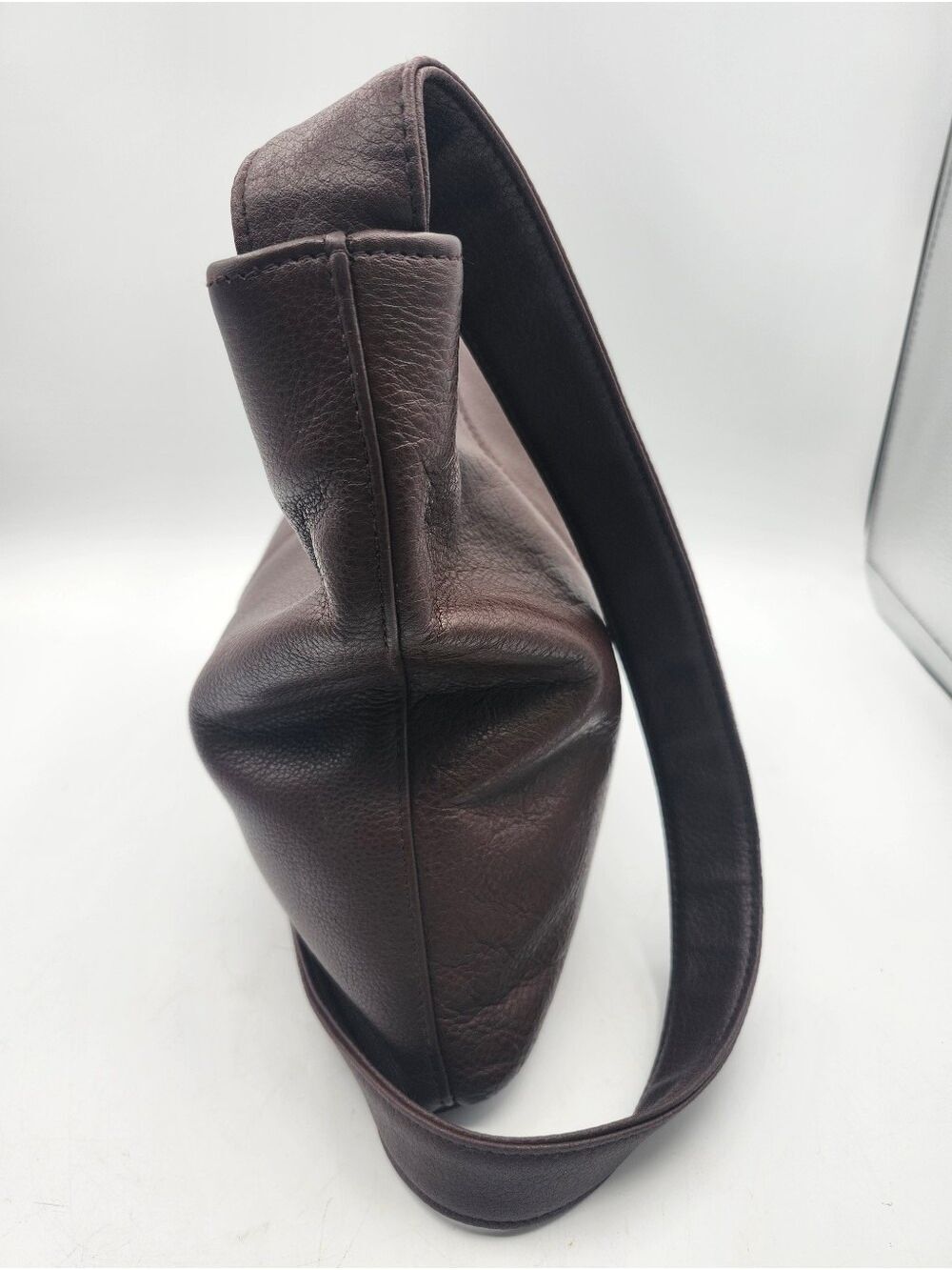 Slouchy Leather Crossbody Bag in Dark Brown - Picture 3 of 10
